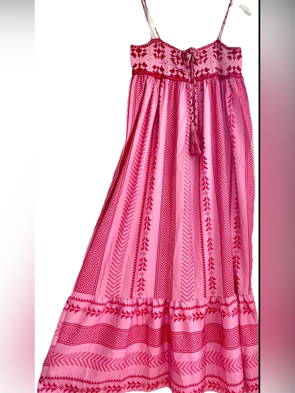 Women Sz L Boho Maxi Dress Crochet Patchwork Sleeveless Long Flowy Swing Dress - Picture 13 of 13